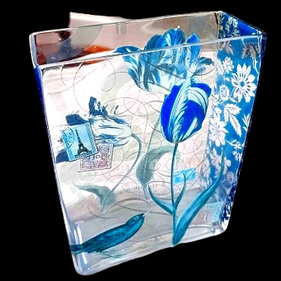 Blue Bird / Floral Glass Hand Painted Vintage Vase - Picture 2 of 8